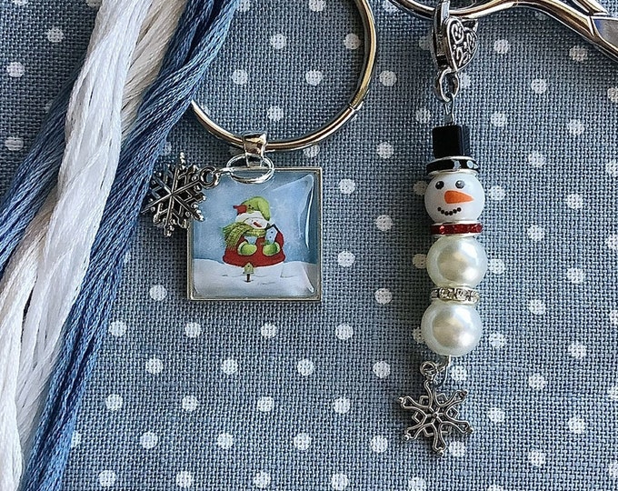 Snowman Thread Keep With Snowman Beaded Scissor Fob/scissor Charm Set ...
