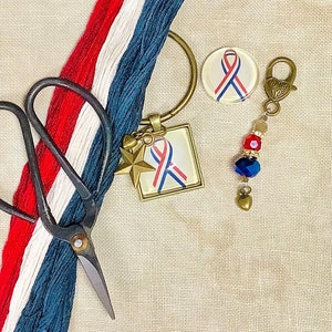 Americana/Patriotic thread keep, needle-minder, mini scissor fob accessory set