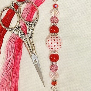 Valentines beaded scissor fob/scissor charm needlework accessory