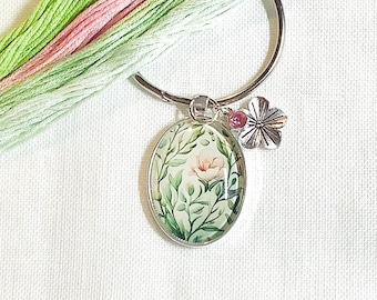 Spring floral oval thread keeps, needlework accessory
