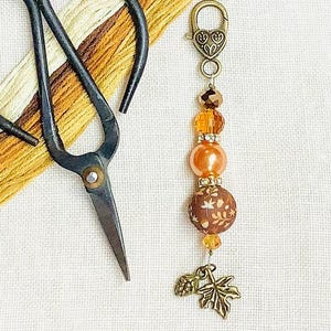 Fall beaded mini scissor fobs/zipper pulls needlework accessory