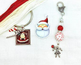 Christmas thread keep, needle minder, mini fob needlework accessory set