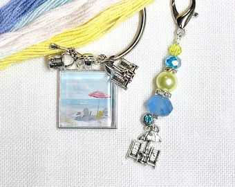 Summer thread keep and mini beaded scissor fob/zipper pull needlework accessory set