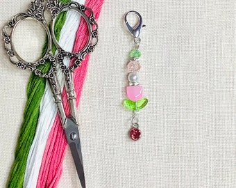 Tulip flower mini beaded scissor fobs/scissor charms needlework accessories