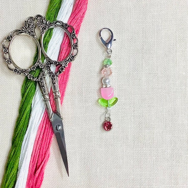 Tulip flower mini beaded scissor fobs/scissor charms needlework accessories