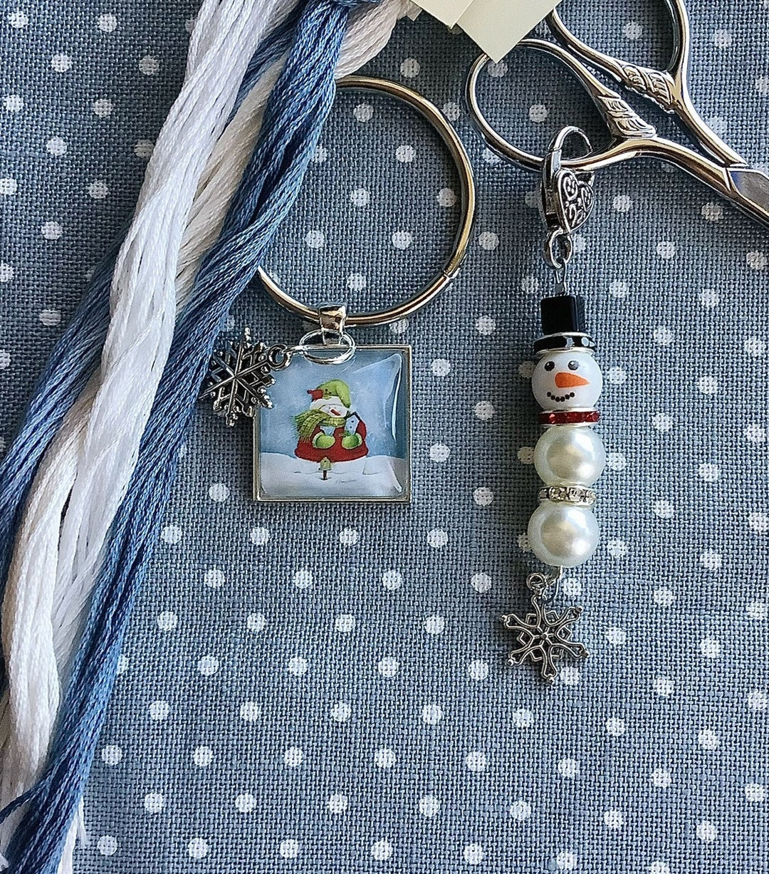Snowman Thread Keep With Snowman Beaded Scissor Fob/scissor Charm Set ...