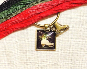 Winter skates and mittens thread keeps and needle minders, needlework accessory