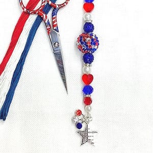 Patriotic/4th of July beaded scissor fobs needle work accessory