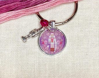 Christmas Nutcracker thread keep and matching needle minder, needlework accessory