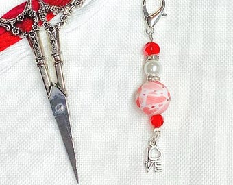 Valentines mini beaded scissor fobs/zipper pulls needlework accessory