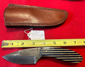 6 3/4” Handmade Damascus Full Tang Skinning Knife w/ Caribbean Laminated Wood