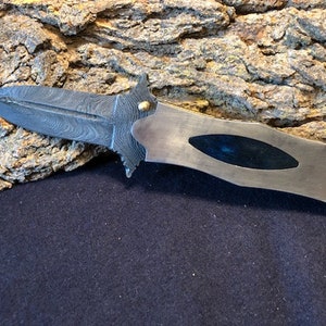 7 3/4&quot; Handmade Damascus Folding Pocketknife w/ Blue Doler Sheet and Steel Handle