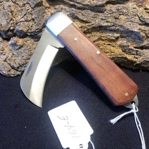7 1/2" Handmade Electrician Folding Pocketknife w/ Teak Wood Handle and Stainless Steel Bolster