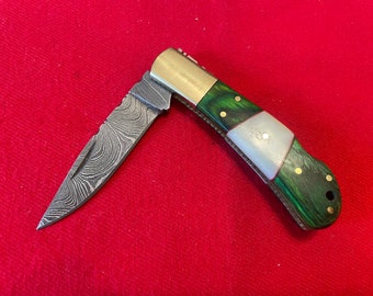 7” Handmade Damascus Folding Knife w/ Twist Pattern Damascus Blade