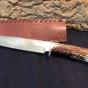 12 1/4” Handmade D2 Steel Hunting Knife w/ Antler Handle and Draw Nut End