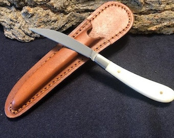6 1/4" Handmade Slim Full Tang Skinner Knife w/ Stainless Bolster & Camel Bone Handle