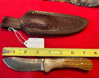 7 1/4” Handmade Damascus Full Tang Skinning Knife w/ Zebrawood Handle