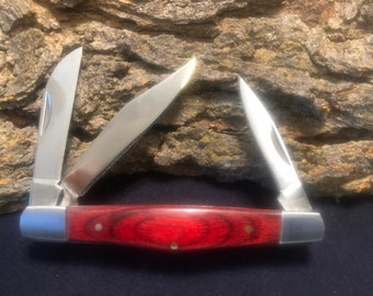 Handmade Three Blade Redwood Pocket Knife