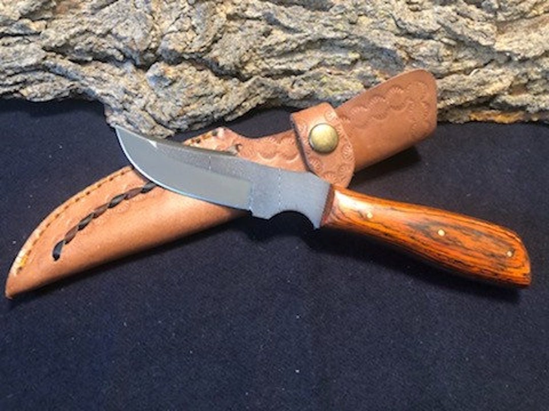 8 1/4" Handmade Full Tang File Steel Hunting Knife W/ Stained Pakkawood ...