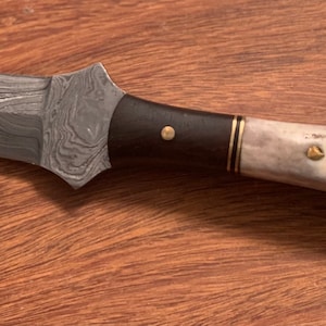 7&quot; Handmade Damascus Full Tang Boot Knife w/ Walnut and Camel Bone Handle