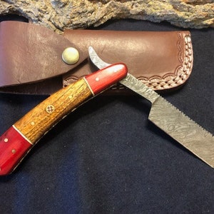 8&quot; Handmade Damascus Barber Shaving Straight Razor Blade w/ Rosewood Colored Handle