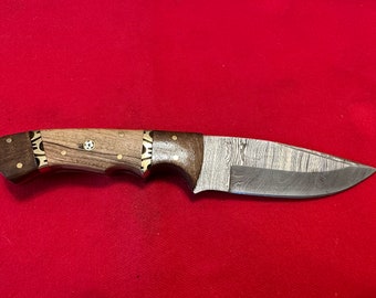 9” Handmade Damascus Full Tang Hunting Knife w/ Walnut and Teak Handle