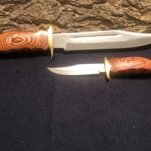 Custom Handmade D2 Steel Hunting/Skinner Combo Set w/ Pakkawood Handles and Brass Finger Guards