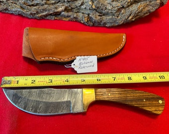 9 3/4” Handmade Damascus Full Tang Hunting Knife w/ Bolivian Rosewood Handle
