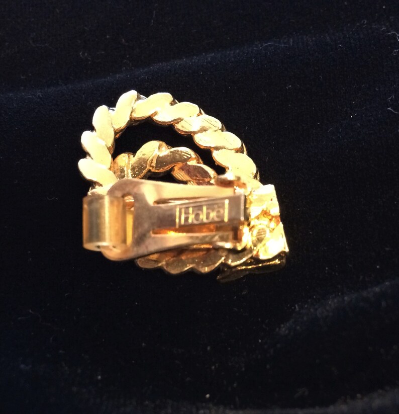 Still on original card with price tag Vintage Designer HOBE Clip-on with roller Classy Gold Double Loop Hoops Textured New Old Stock