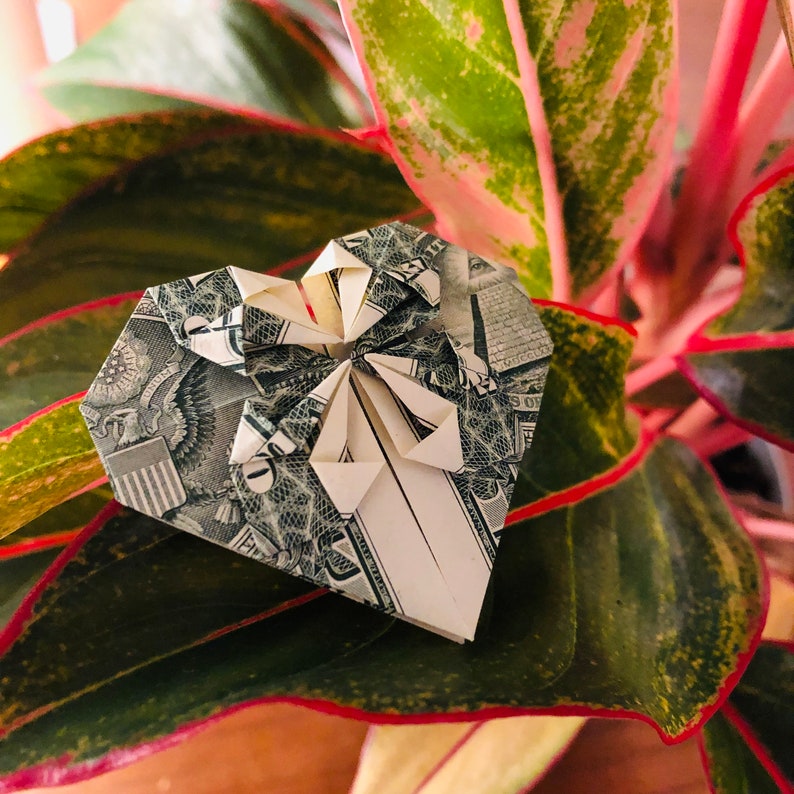 Dollar Origami Heart Valentines Day Anniversary Wedding Birthday Mothers Day Gift