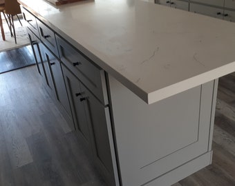 7ft kitchen island with quartz top. Custom welcome
