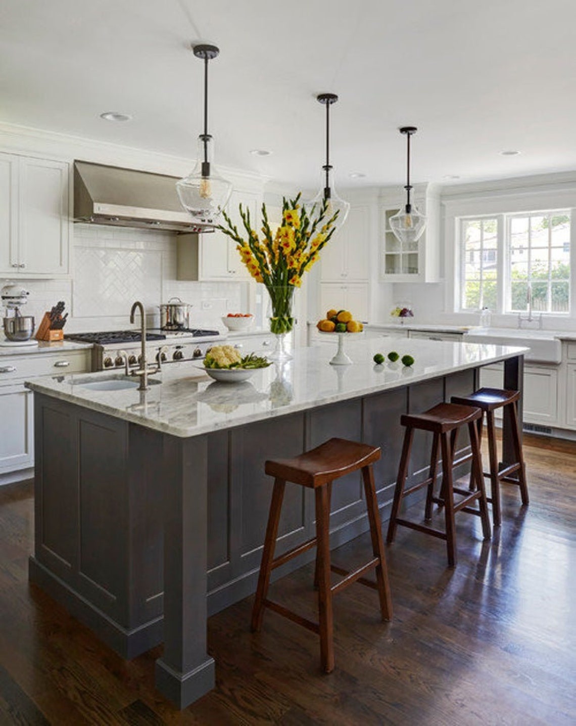 5ft Brown kitchen island with white quartz countertop Etsy