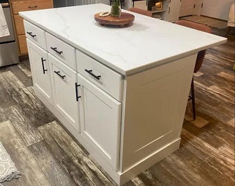 5ft white kitchen island with quartz top, custom welcome