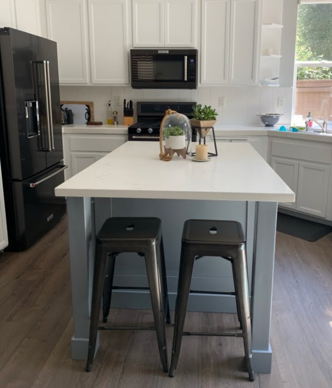64" Gray Color Kitchen Island With White Quartz Counter Top (custom ...