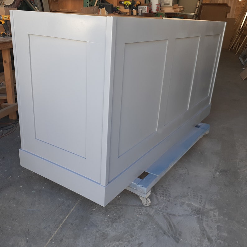 7ft gray kitchen island with white Carrara quartz ...