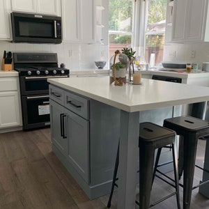 64&quot; Gray color kitchen island with white quartz counter top (Custom welcome)