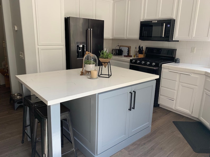 64" Gray Color Kitchen Island With White Quartz Counter Top (custom ...