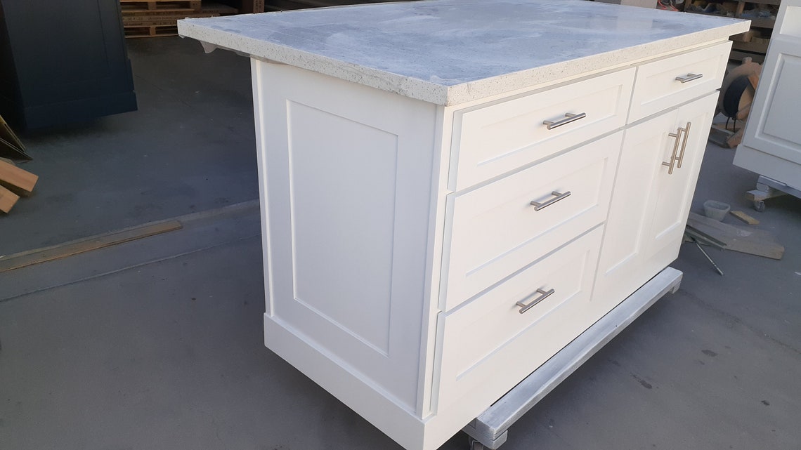 4ft White Kitchen Island With White Quartz Top, Custom Welcomed - Etsy