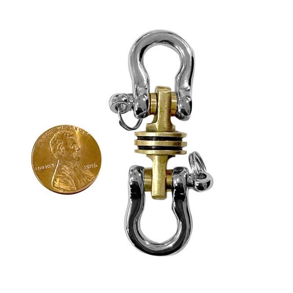 KYLINK Omega Double Shackle EDC Carabiner Keychain Key Ring with Brass Skull