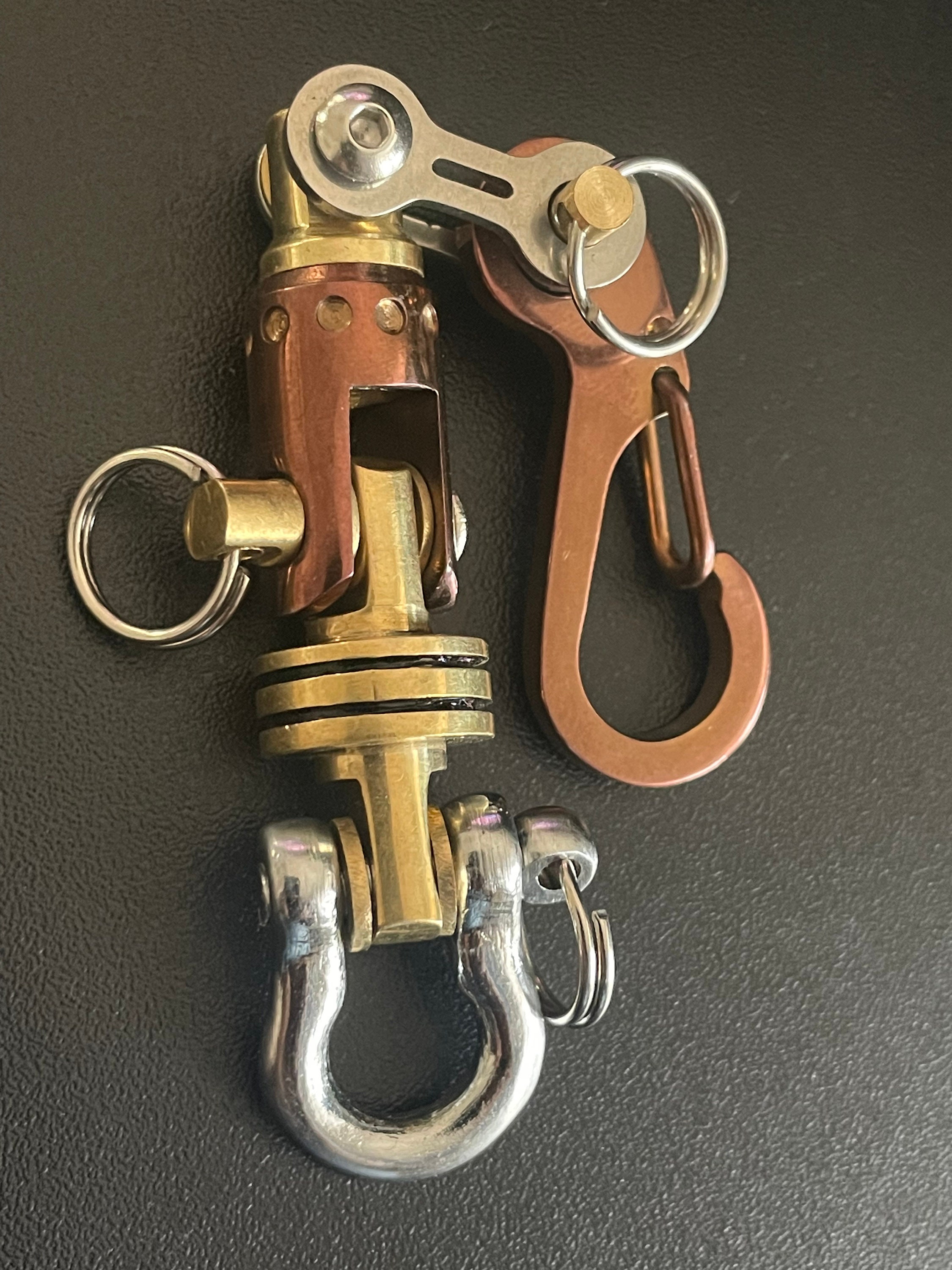 KYLINK Carabiner Split Car Key Ring, EDC Keychain Silver Ti/bike-link  Connector Key Bob Cupper PVD 