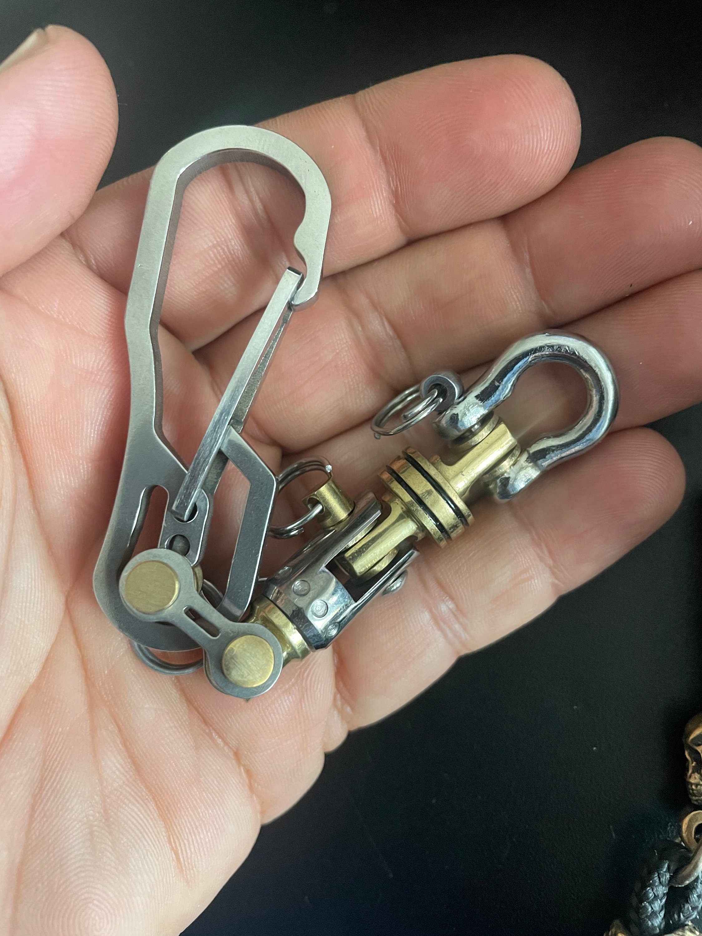 EDC Titanium Keychain, Key Ring, Carabiner w/Ti Split Ring & Brass