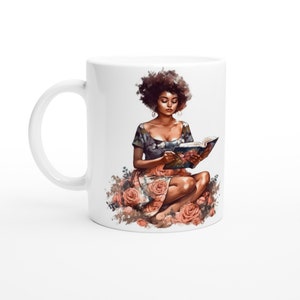 White 11oz Ceramic Bookworm Mug, Black Girls Love Reading Mug, Black Girl Love Mug,  Bookworm Black Girl Mug, Girl Reading Mug