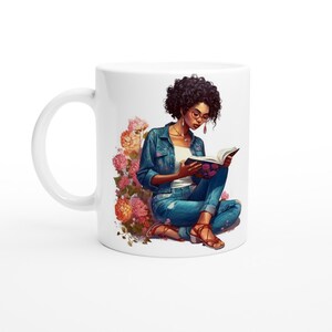 White 11oz Ceramic Bookworm Mug, Black Girls Love Reading Mug, Black Girl Love Mug,  Bookworm Black Girl Mug, Girl Reading Mug