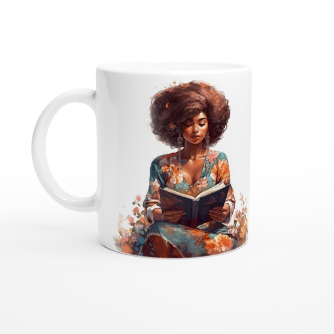 White 11oz Ceramic Bookworm Mug, Black Girls Love Reading Mug, Black ...