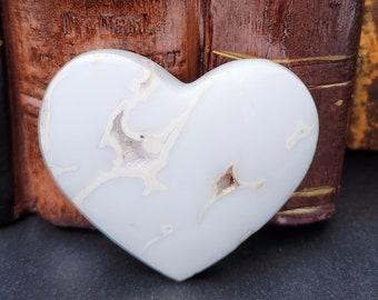 White Plume Agate Carved Heart