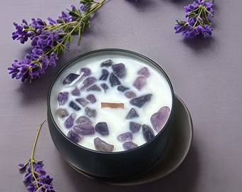 Simply Lavender Crystal Intention Candle Amethyst Wooden Wick