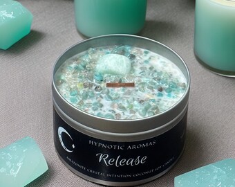 Release Crystal Intention Candle Amazonite Matcha Green Tea Wooden Wick