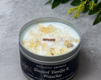 Toasted Vanilla Crystal Intention Candle Citrine Wooden wick Coconut soy