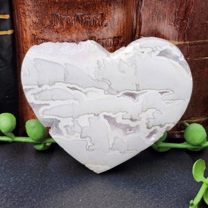 White Plume Agate Carved Heart