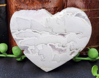 White Plume Agate Carved Heart